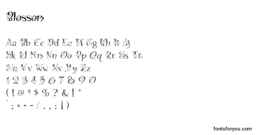 Schriftart Blossom (121668) – Alphabet, Zahlen, spezielle Symbole
