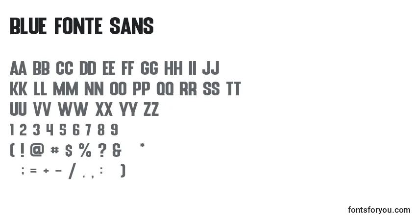 Schriftart Blue Fonte Sans – Alphabet, Zahlen, spezielle Symbole