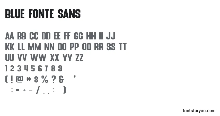 A fonte Blue Fonte Sans (121676) – alfabeto, números, caracteres especiais