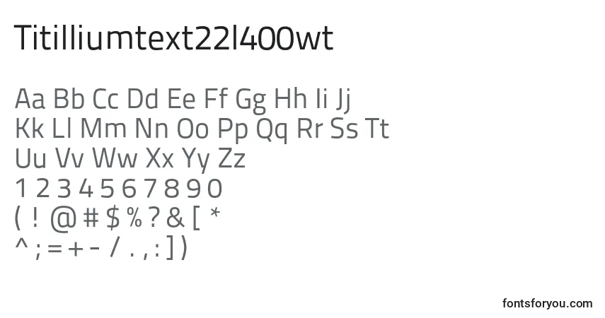 A fonte Titilliumtext22l400wt – alfabeto, números, caracteres especiais