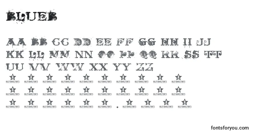 A fonte BLUEB    (121685) – alfabeto, números, caracteres especiais