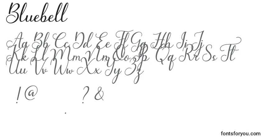Schriftart Bluebell – Alphabet, Zahlen, spezielle Symbole