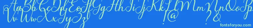 Bluebell-Schriftart – Grüne Schriften auf blauem Hintergrund