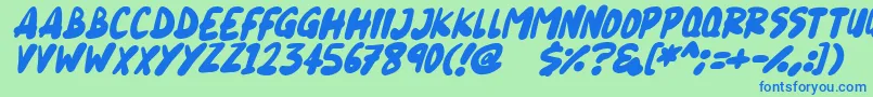 Czcionka Blueberry Italic – niebieskie czcionki na zielonym tle