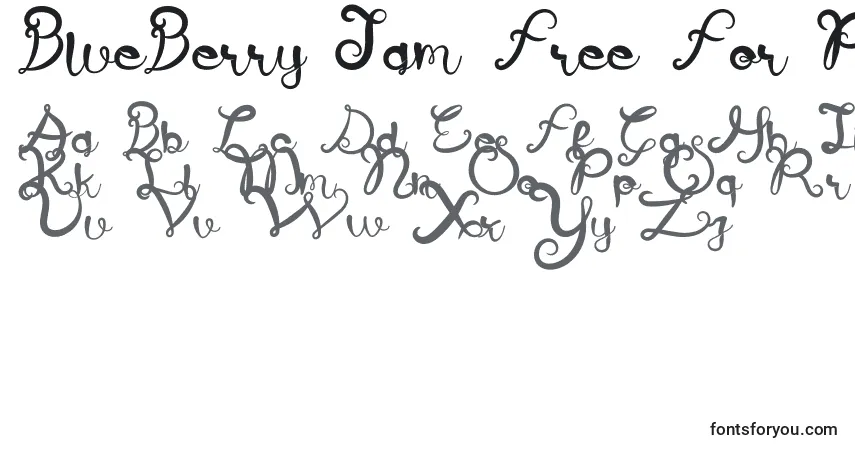 A fonte BlueBerry Jam Free For Personal Use – alfabeto, números, caracteres especiais