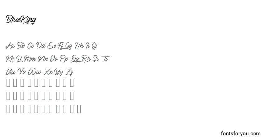 Schriftart BlueKing (121697) – Alphabet, Zahlen, spezielle Symbole