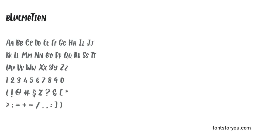 A fonte BLuemoTion – alfabeto, números, caracteres especiais