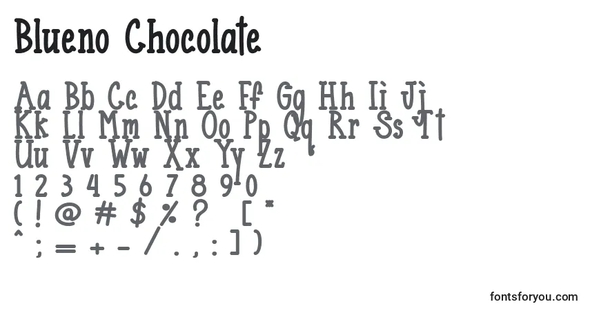 Czcionka Blueno Chocolate   – alfabet, cyfry, specjalne znaki