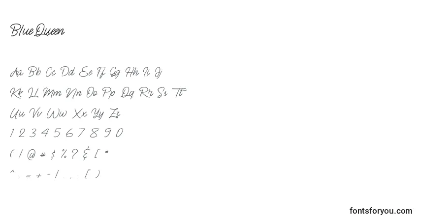 A fonte BlueQueen (121702) – alfabeto, números, caracteres especiais
