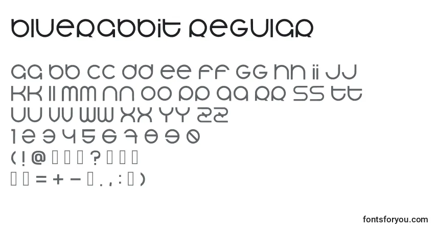 Czcionka Bluerabbit Regular – alfabet, cyfry, specjalne znaki