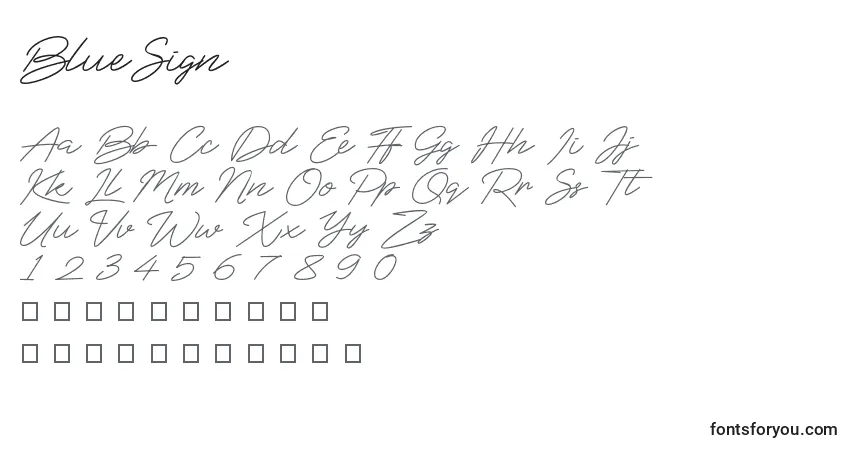 Schriftart BlueSign – Alphabet, Zahlen, spezielle Symbole