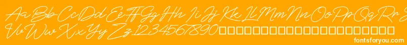 BlueSign-Schriftart – Weiße Schriften auf orangefarbenem Hintergrund