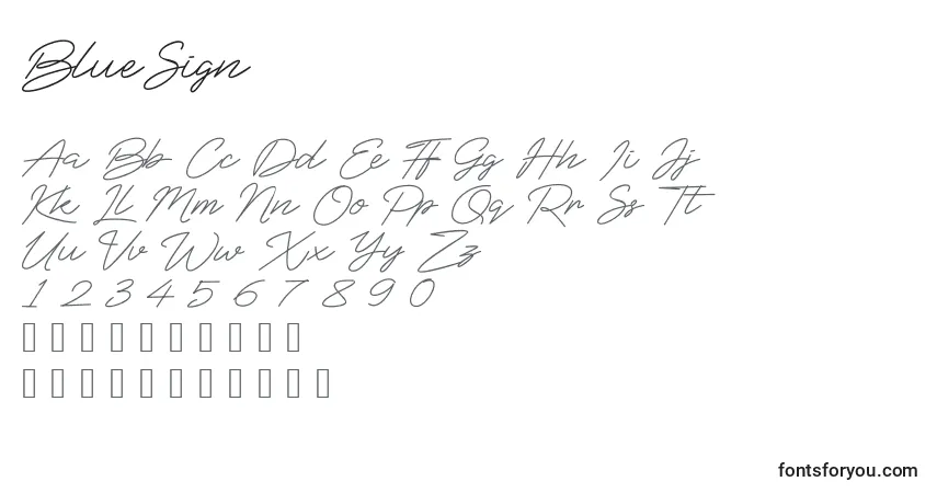 Schriftart BlueSign (121707) – Alphabet, Zahlen, spezielle Symbole