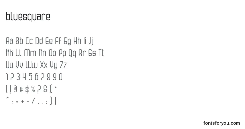 Schriftart Bluesquare (121711) – Alphabet, Zahlen, spezielle Symbole