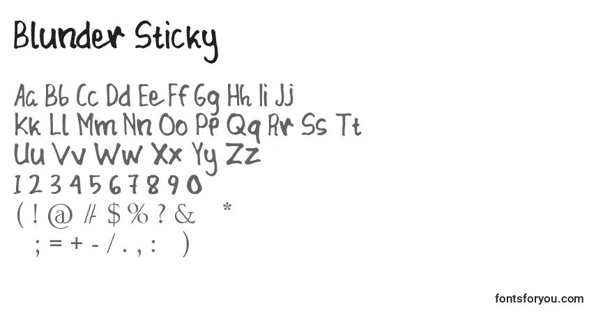 A fonte Blunder Sticky – alfabeto, números, caracteres especiais