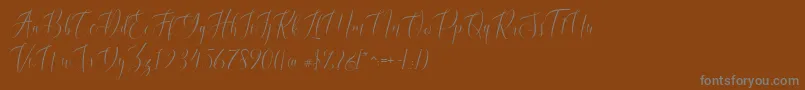 Weitere Informationen zur Blussafir Reguler-Schriftart Blussafir Reguler-Schriftart – Graue Schriften auf braunem Hintergrund