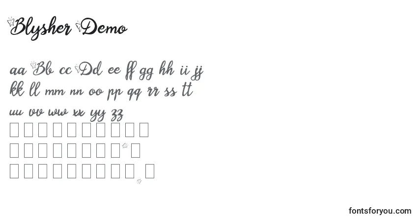 A fonte Blysher Demo (121726) – alfabeto, números, caracteres especiais
