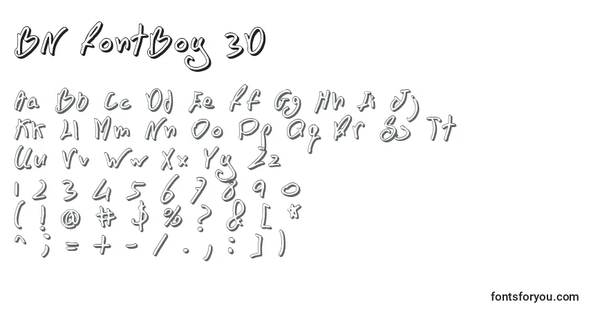 Schriftart BN FontBoy 3D – Alphabet, Zahlen, spezielle Symbole