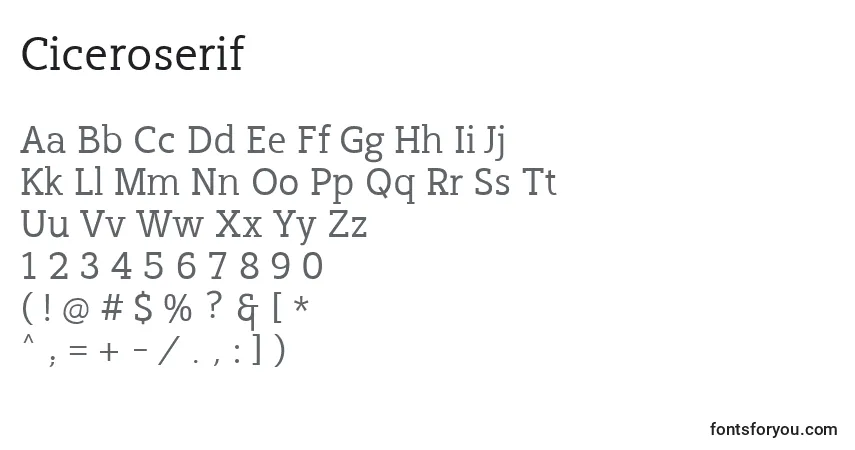Schriftart Ciceroserif – Alphabet, Zahlen, spezielle Symbole