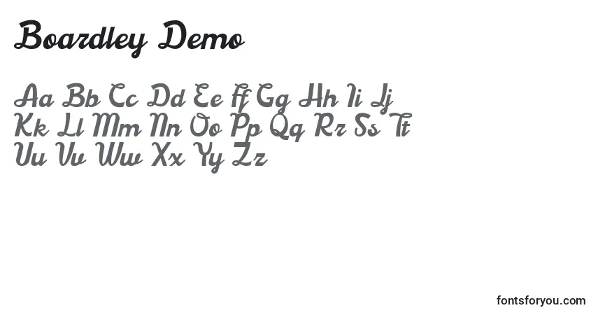 A fonte Boardley Demo (121736) – alfabeto, números, caracteres especiais
