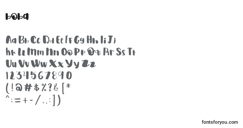 A fonte Boba – alfabeto, números, caracteres especiais