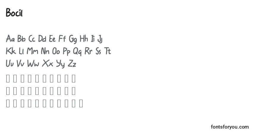 Schriftart Bocil – Alphabet, Zahlen, spezielle Symbole