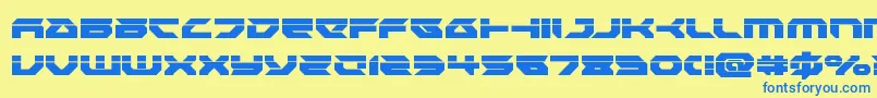フォントRoyalsamurailaser – 青い文字が黄色の背景にあります。