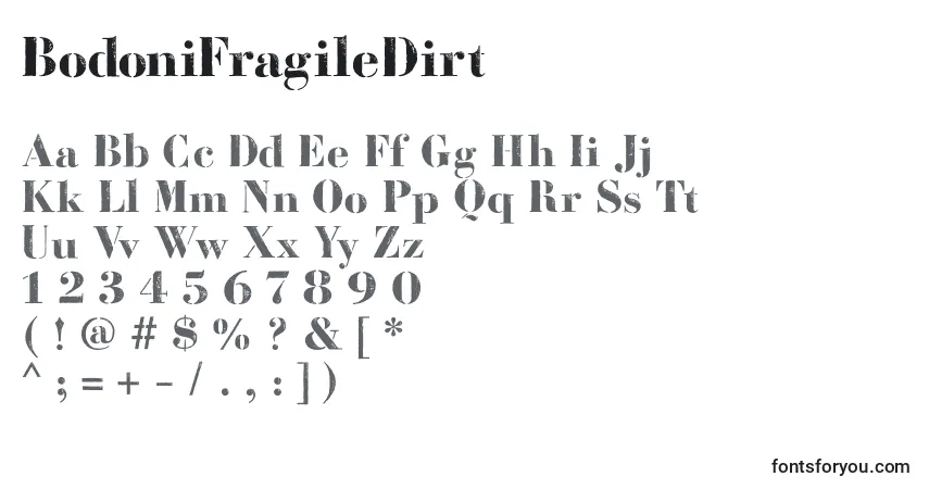 Schriftart BodoniFragileDirt – Alphabet, Zahlen, spezielle Symbole