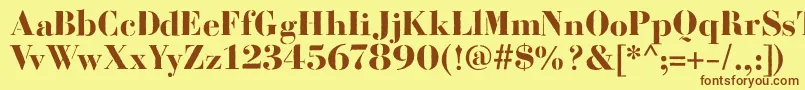 フォントBodoniFragileRough – 茶色の文字が黄色の背景にあります。