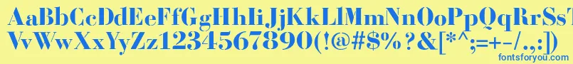 フォントBodoniFragileSharp – 青い文字が黄色の背景にあります。