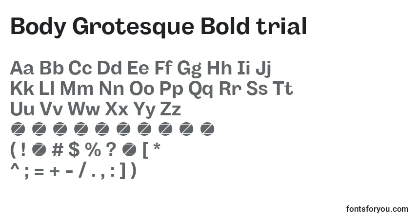 Schriftart Body Grotesque Bold trial – Alphabet, Zahlen, spezielle Symbole