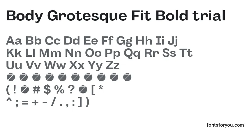 Шрифт Body Grotesque Fit Bold trial – алфавит, цифры, специальные символы