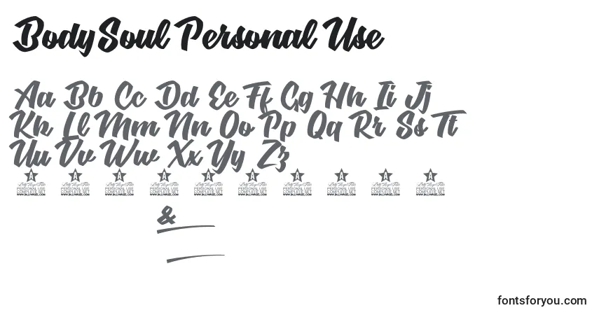 Fuente BodySoul Personal Use - alfabeto, números, caracteres especiales