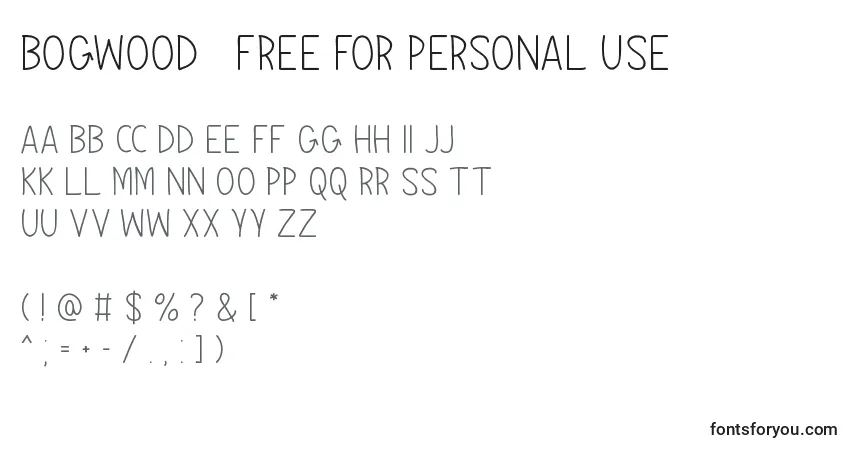 A fonte Bogwood   Free For Personal Use – alfabeto, números, caracteres especiais