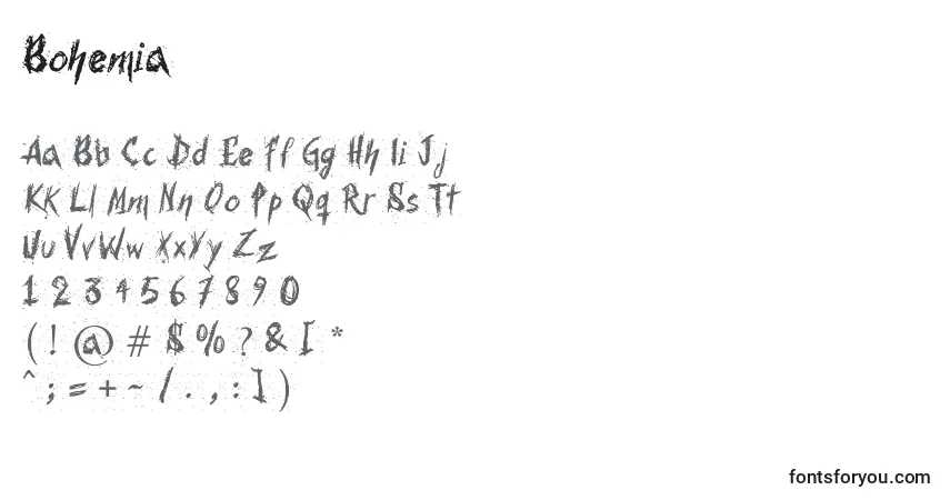 Шрифт Bohemia – алфавит, цифры, специальные символы