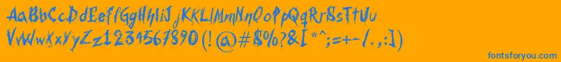 Bohemia-Schriftart – Blaue Schriften auf orangefarbenem Hintergrund