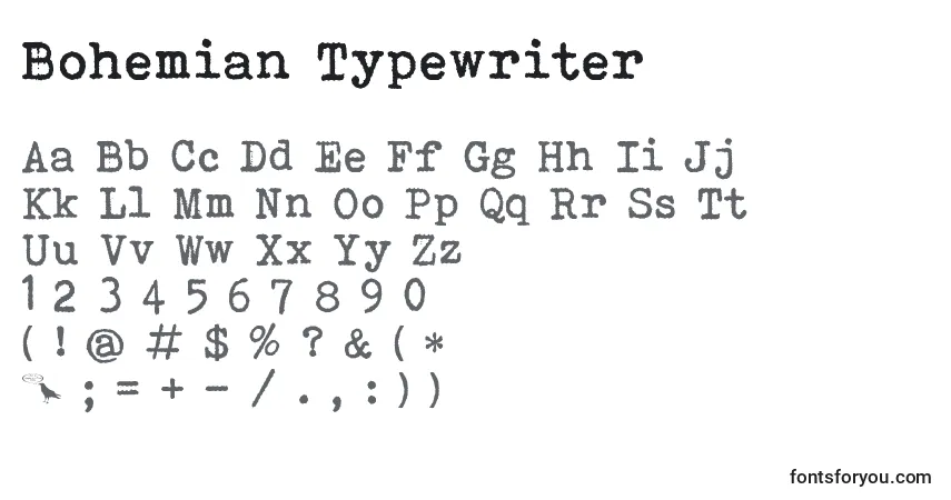 Czcionka Bohemian Typewriter – alfabet, cyfry, specjalne znaki