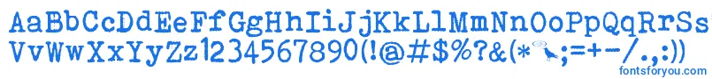 Bohemian Typewriter-Schriftart – Blaue Schriften auf weißem Hintergrund