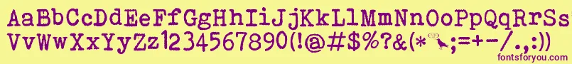 Bohemian Typewriter-fontti – violetit fontit keltaisella taustalla