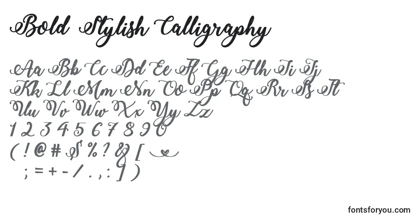A fonte Bold  Stylish Calligraphy – alfabeto, números, caracteres especiais