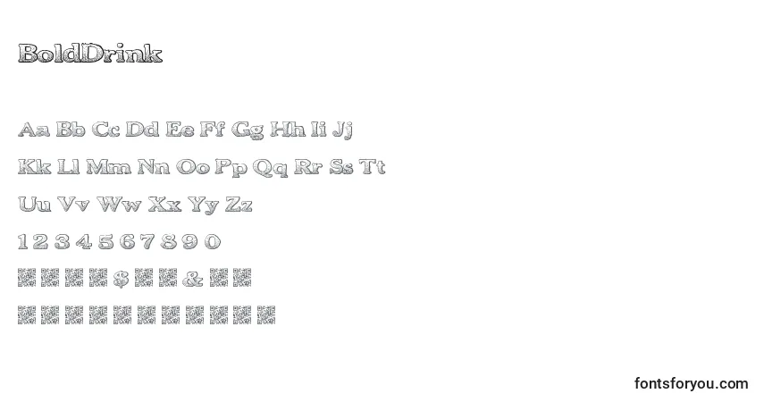 Schriftart BoldDrink – Alphabet, Zahlen, spezielle Symbole