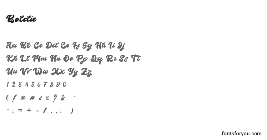 A fonte Boldie (121789) – alfabeto, números, caracteres especiais