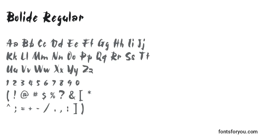 Шрифт Bolide Regular – алфавит, цифры, специальные символы