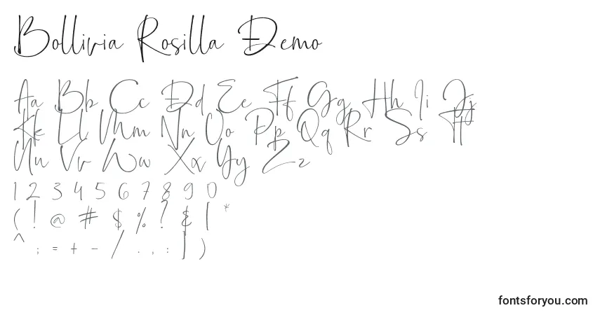 A fonte Bollivia Rosilla Demo – alfabeto, números, caracteres especiais
