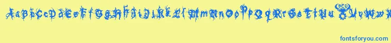 bolt cutter nasty-Schriftart – Blaue Schriften auf gelbem Hintergrund