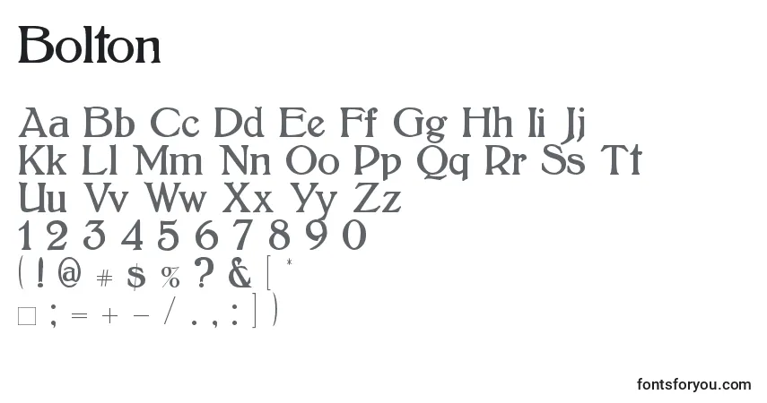 A fonte Bolton (121807) – alfabeto, números, caracteres especiais