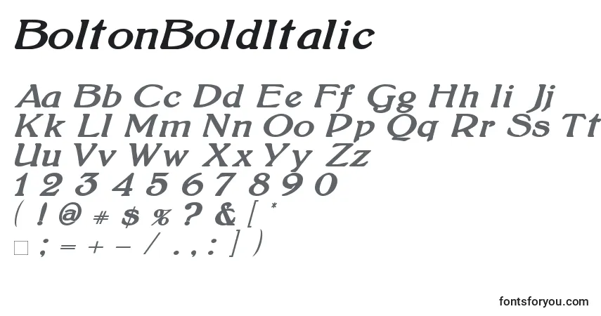 BoltonBoldItalic (121809) Font – alphabet, numbers, special characters