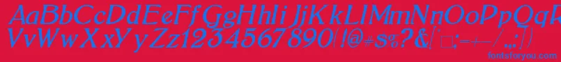 BoltonItalic-Schriftart – Blaue Schriften auf rotem Hintergrund
