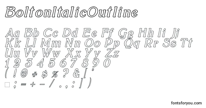 BoltonItalicOutline (121813) Font – alphabet, numbers, special characters