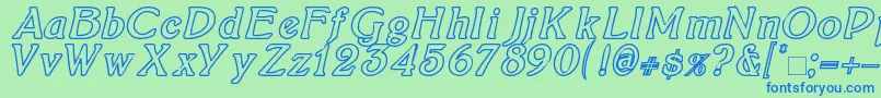 BoltonItalicOutline-Schriftart – Blaue Schriften auf grünem Hintergrund